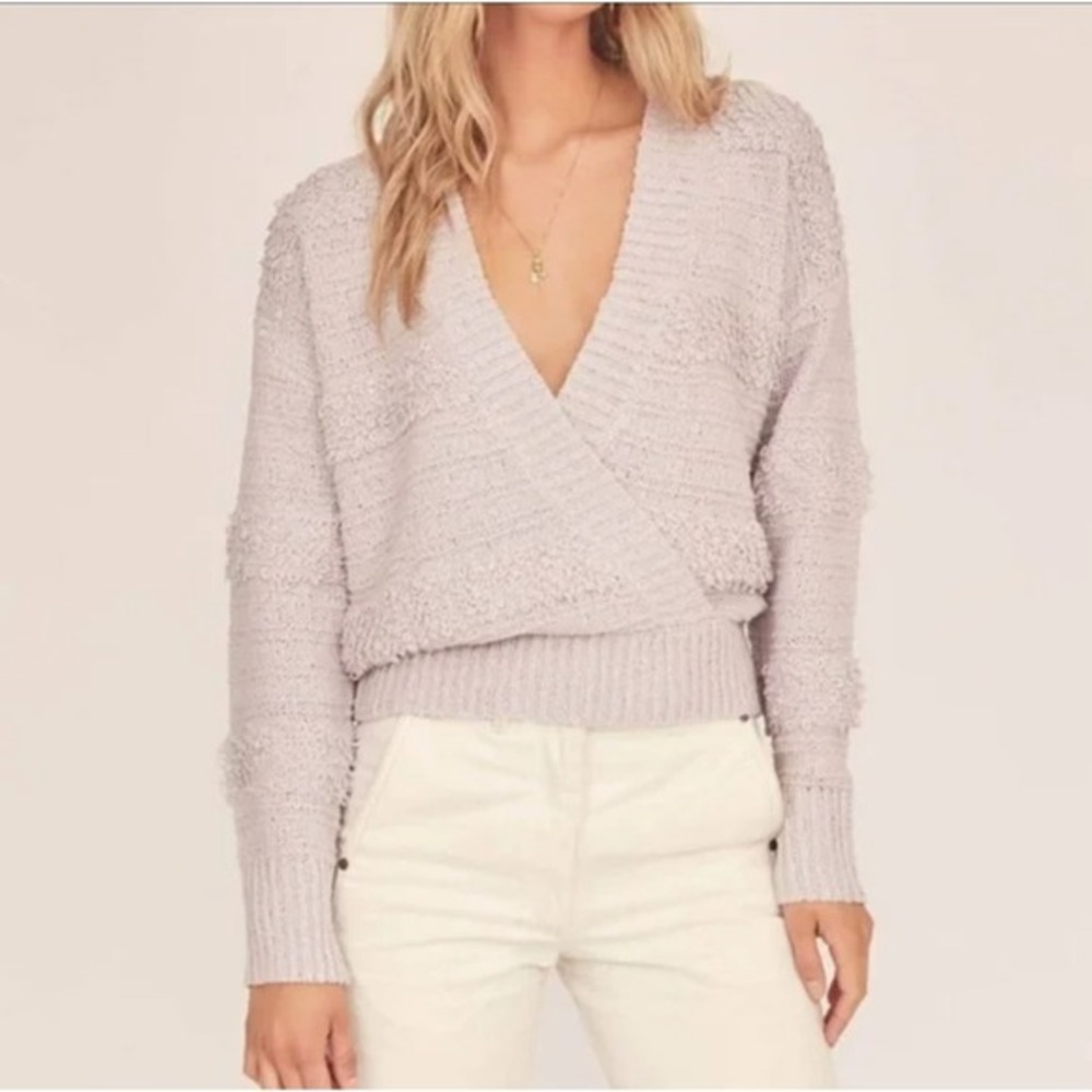 ASTR The Label Women's Lavender Textured Knit Wrap Cropped Cardigan Sweater M